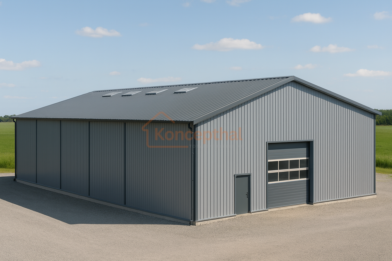 lagerhal med port og ovenlys